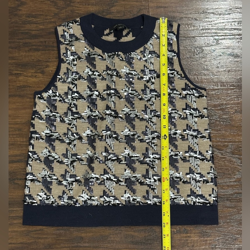 Ann Taylor Women's Tan, Navy & Sequin Sleeveless Sweater Top Size S - Picture 7 of 7